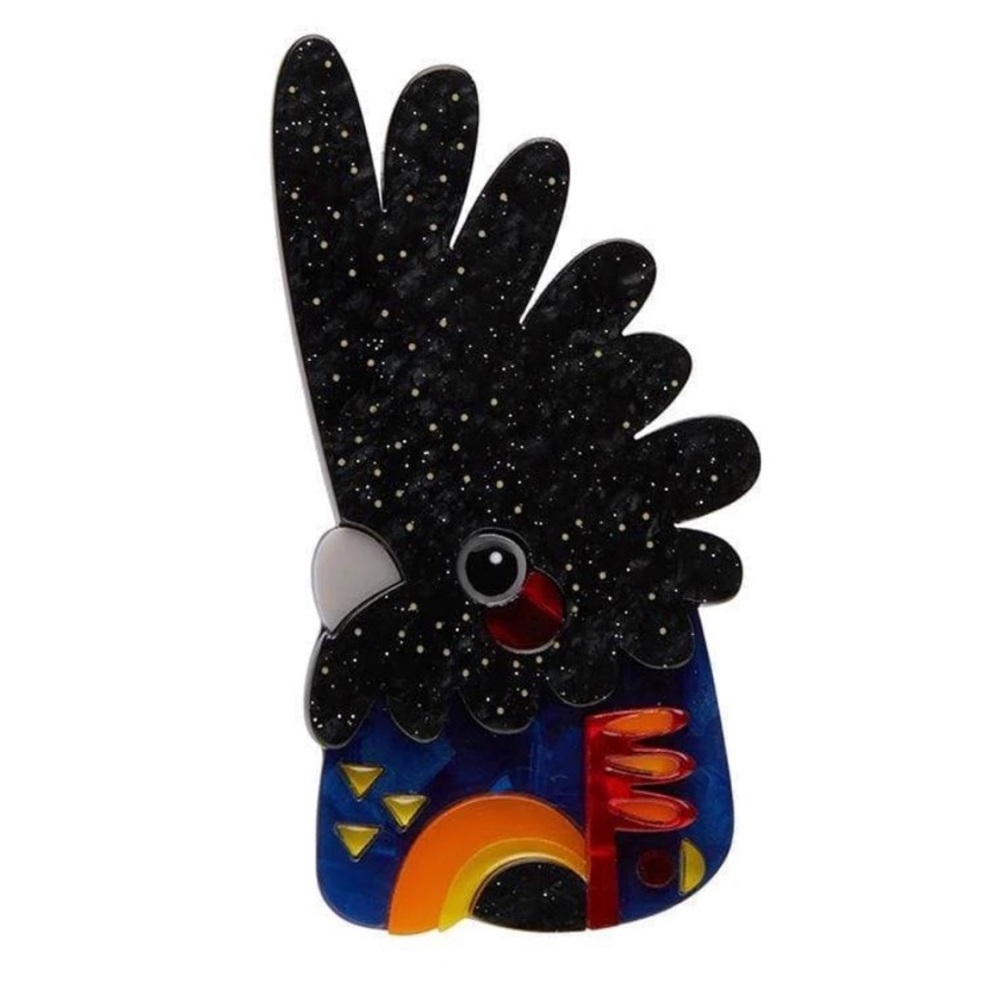 The Rare Red Tailed Cockatoo mini pin brooch Erstwilder x Pete Cromer